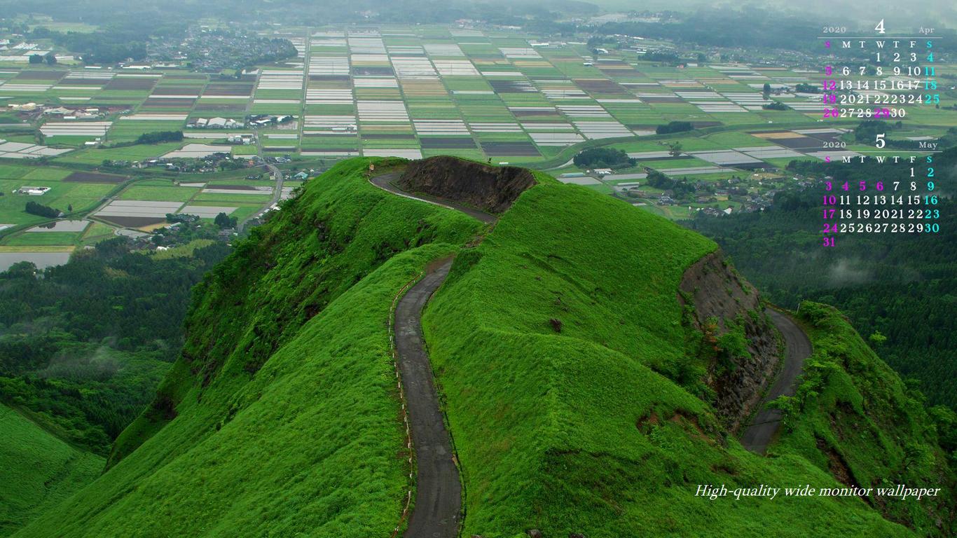 天空の道（ラピュタ道）をモチーフにしました2019年4月5月のカレンダー付きワイドモニター高画質壁紙【アスペクト比１６：９】に対応しています