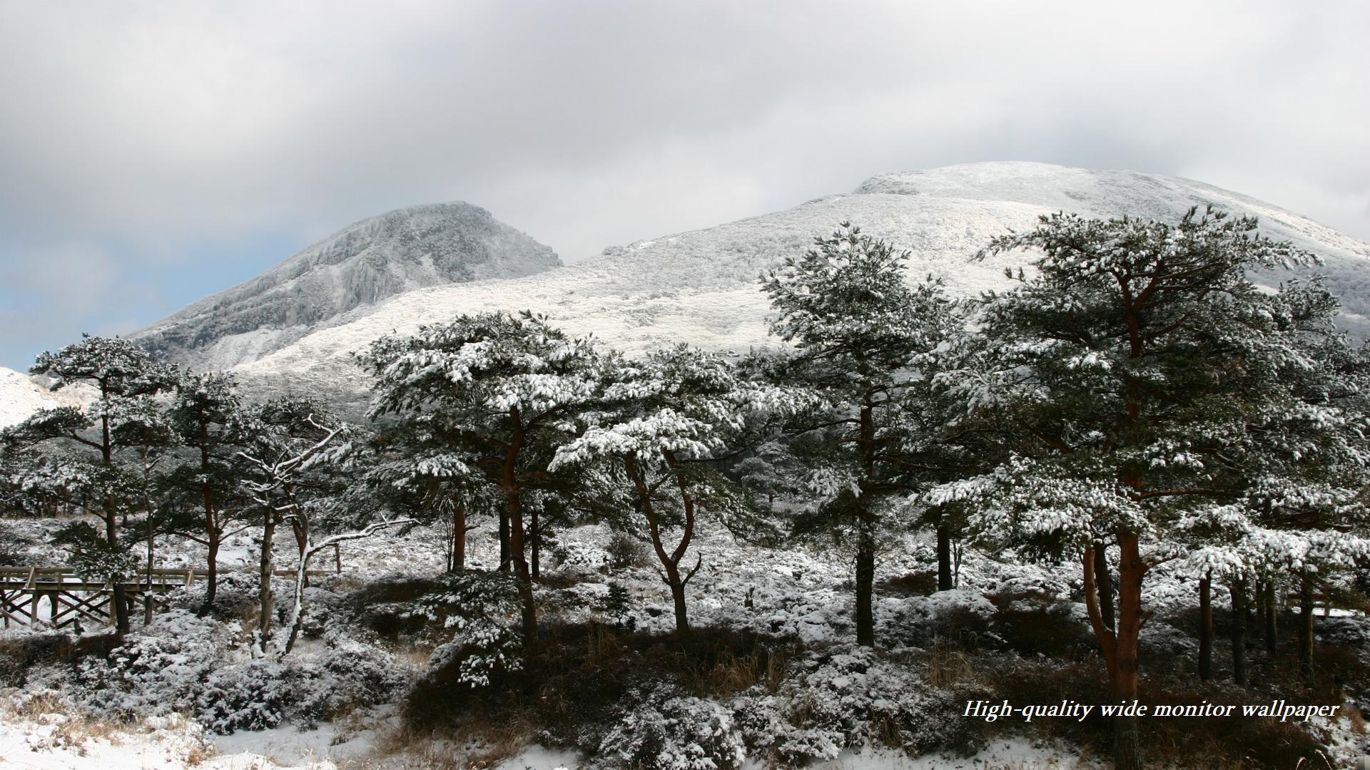 雪景色の韓国岳(えびの高原)をモチーフにしましたアスペクト比１６：９のモニター【1920×1080】に対応しています